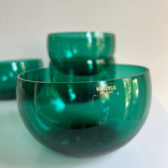 Set of 4 Vintage Green glass bowls, Hortensja Poland, rare find! - Picture 6 of 12